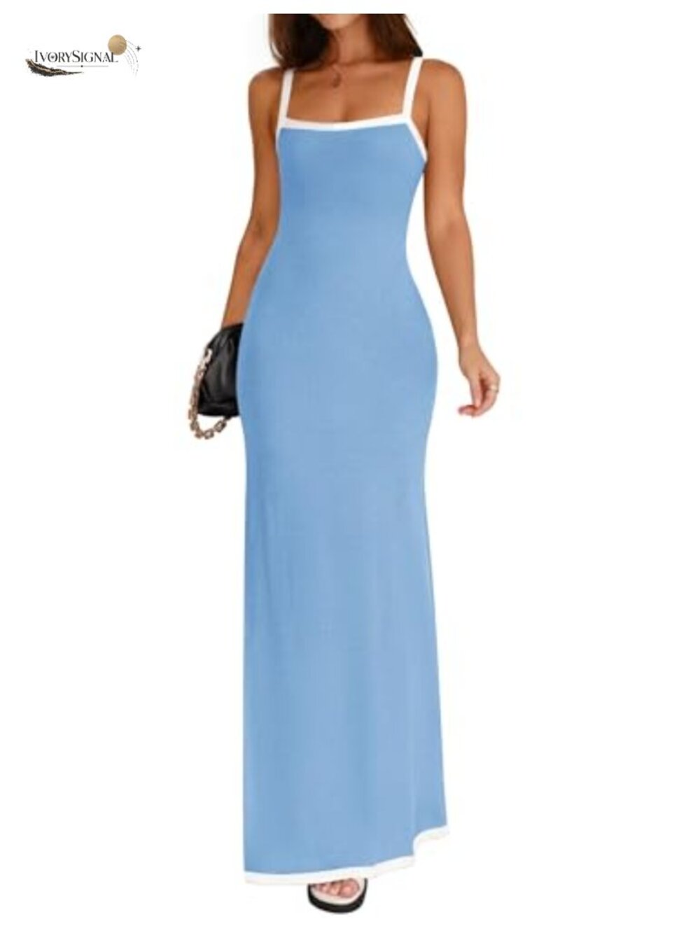 Spaghetti Strap Square Neck Backless Bodycon Maxi Dress Beach
